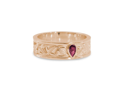 Elvish Leaf Gemstone Ring, Red Gold
