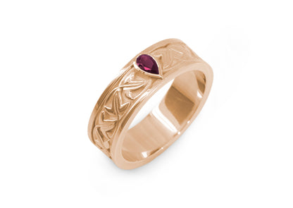 Elvish Leaf Gemstone Ring, Red Gold
