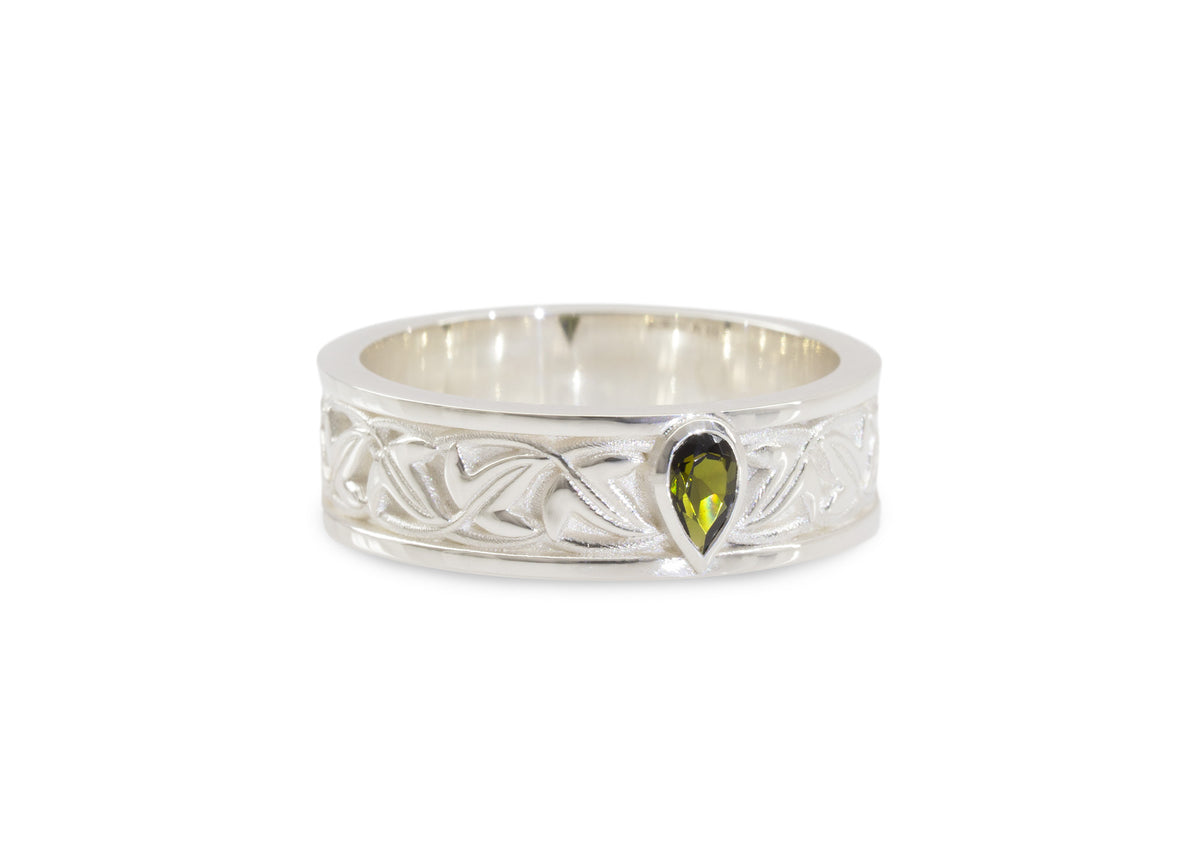 Elvish Leaf Gemstone Ring, Sterling Silver