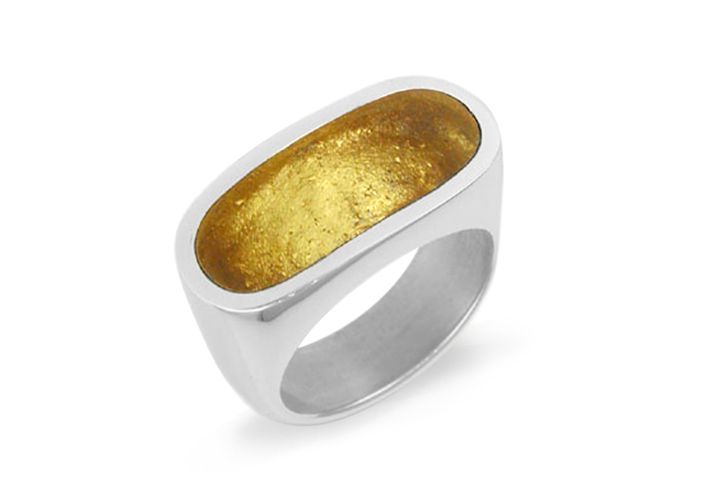 24ct Gold Leaf Oblong Resin Rings, Sterling Silver