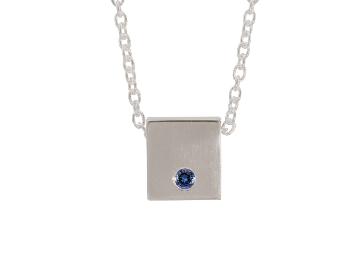 Square Love Stories Precious Gemstone Pendant, White Gold