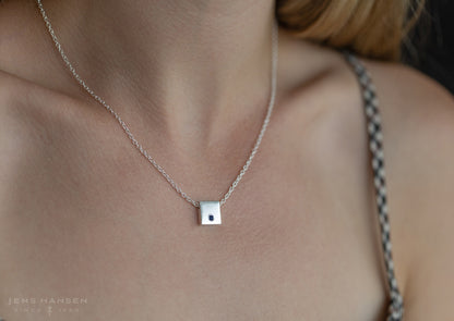 Square Love Stories Precious Gemstone Pendant, White Gold