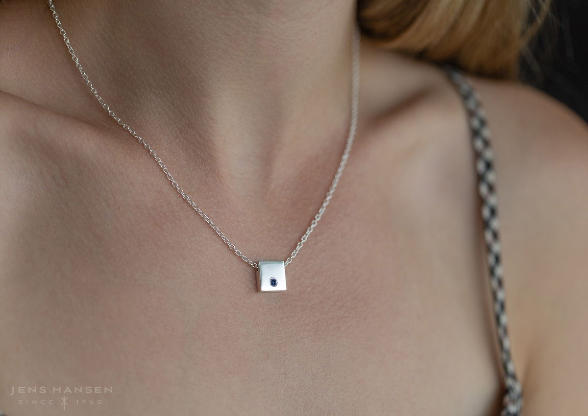 Square Love Stories Precious Gemstone Pendant, Sterling Silver