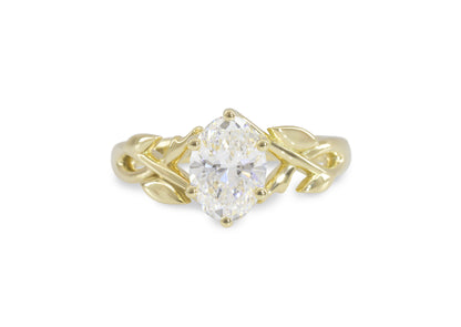 J3342 1.5-carat Oval Solitaire Vine Engagement Ring, Yellow Gold