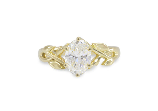 J3342 1.5-carat Oval Solitaire Vine Engagement Ring, Yellow Gold