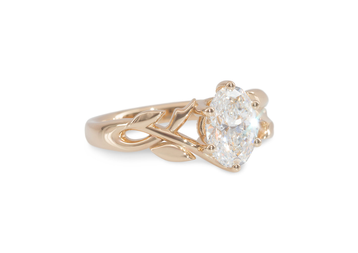 J3342 1.5-carat Oval Solitaire Vine Engagement Ring, Red Gold