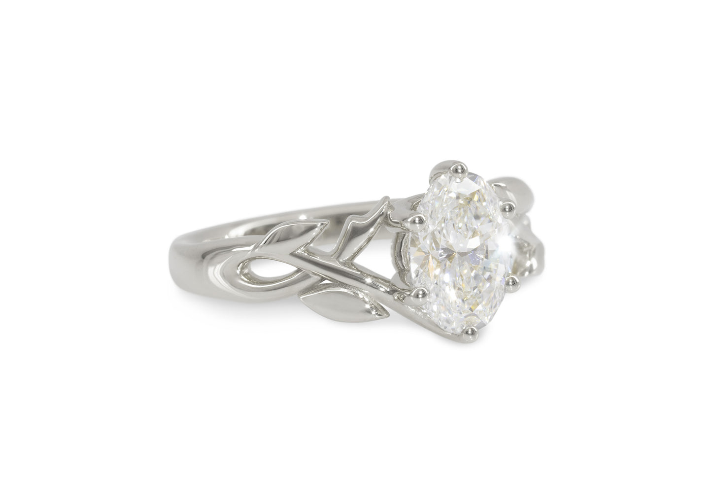J3342 1.5-carat Oval Solitaire Vine Engagement Ring, White Gold & Platinum