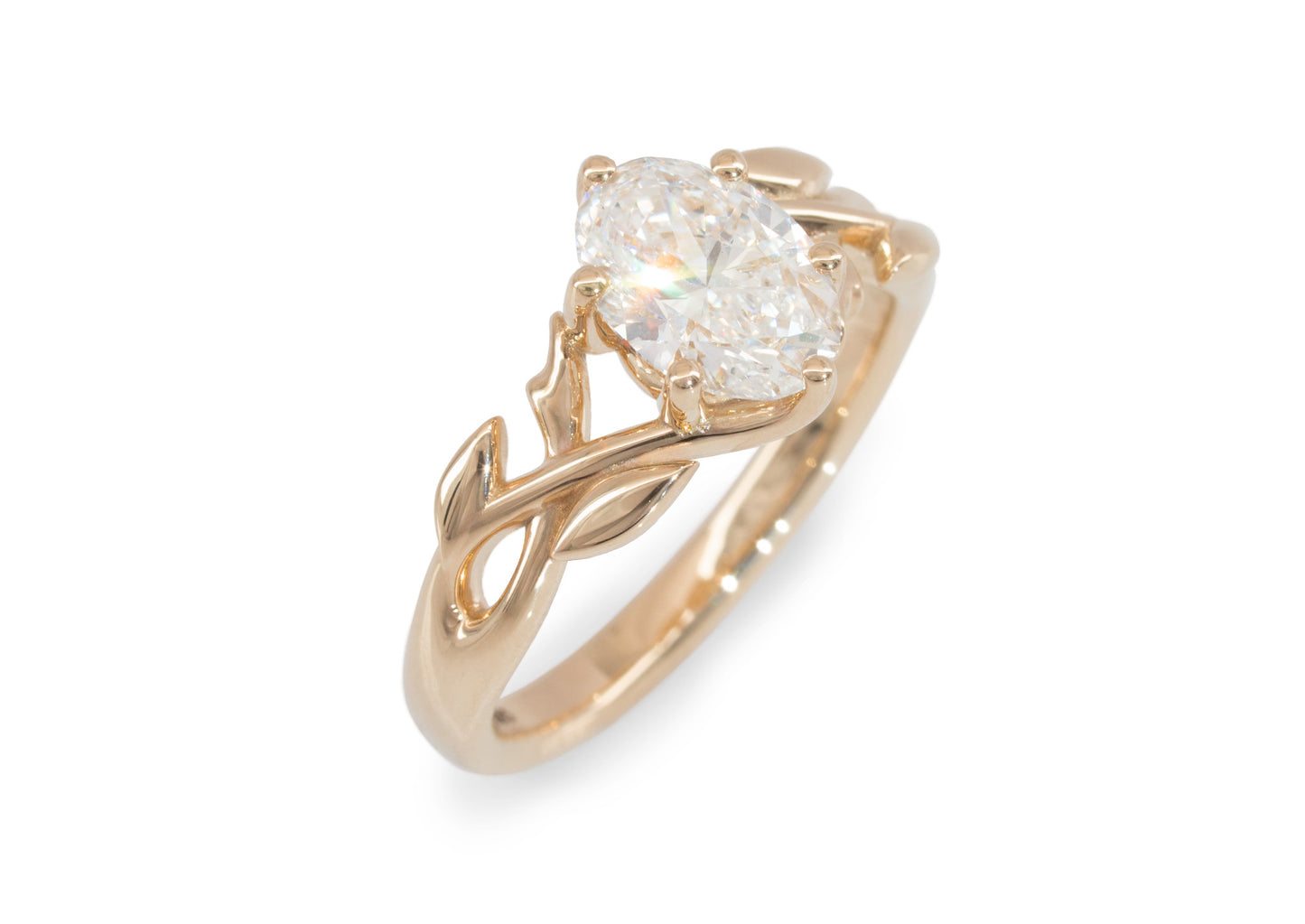 J3342 1.5-carat Oval Solitaire Vine Engagement Ring, Red Gold