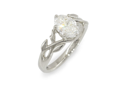 J3342 1.5-carat Oval Solitaire Vine Engagement Ring, White Gold & Platinum