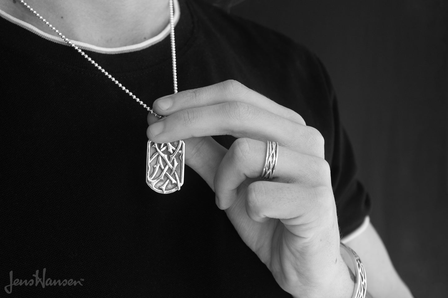 Elvish Woodland Dog Tag Pendant, Yellow Gold