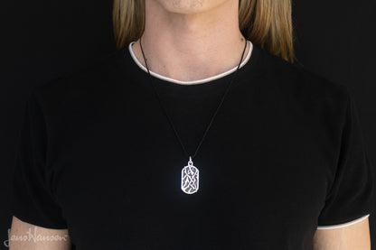 Elvish Woodland Dog Tag Pendant, White Gold & Platinum