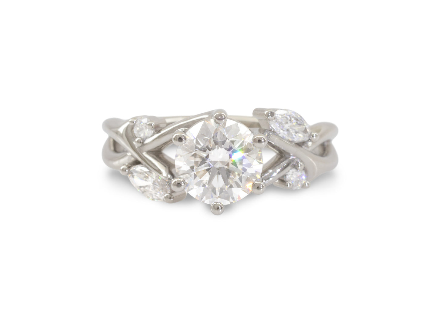 5 Stone Elvish Engagement Ring, Platinum