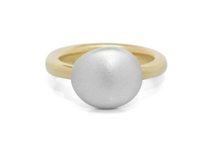 Bi-Tone Button Ring, Yellow Gold & Sterling Silver