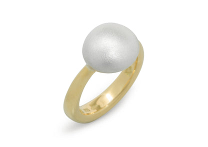 Bi-Tone Button Ring, Yellow Gold & Sterling Silver