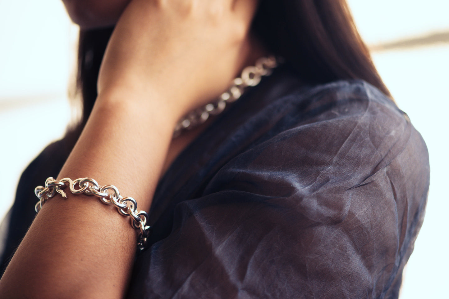 Open Round Link Bracelet, Pure Silver