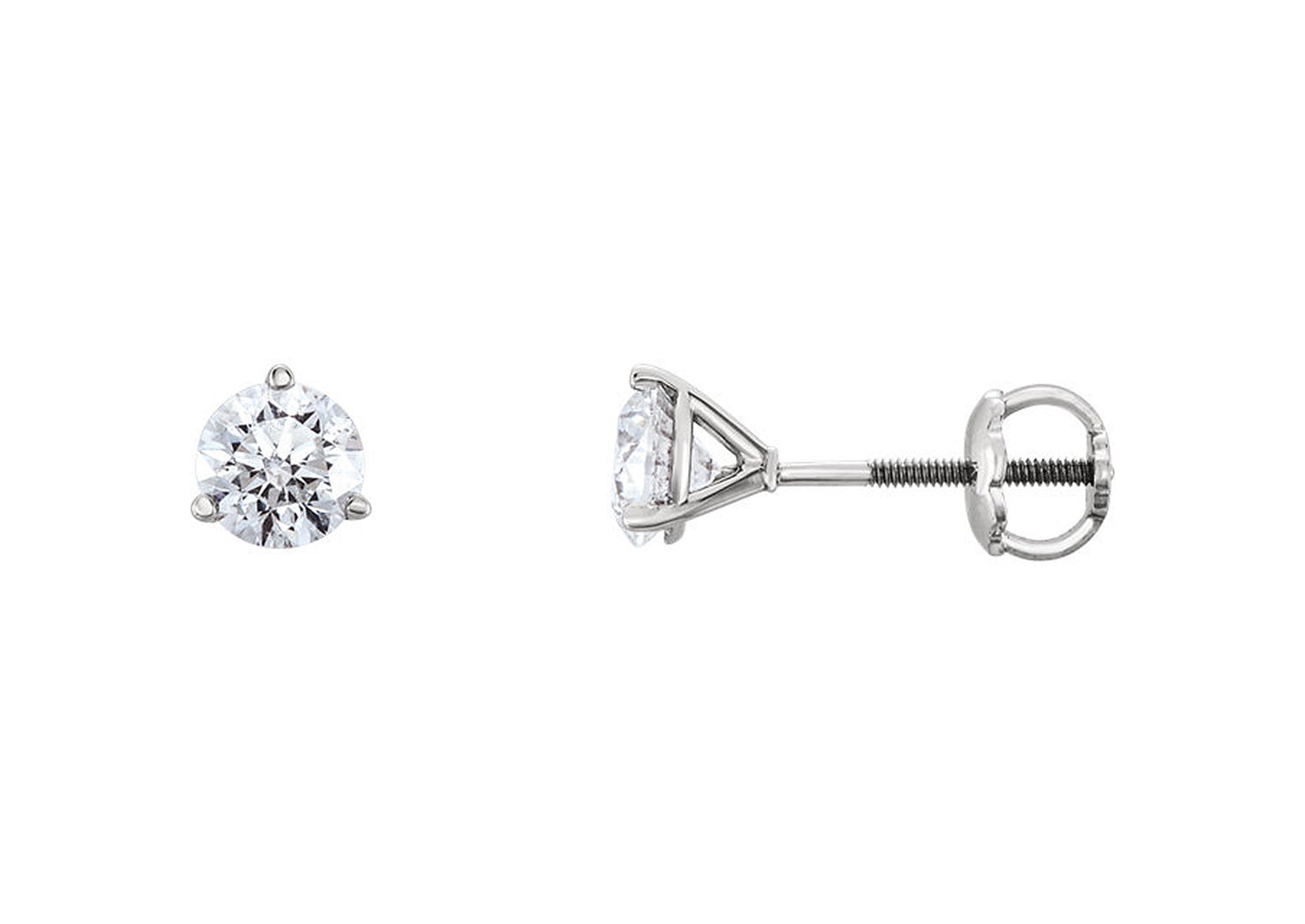 Three Prong Diamond Studs, Platinum