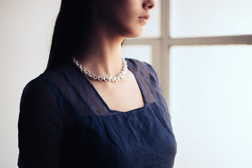 Open Round Link Necklace, Pure Silver