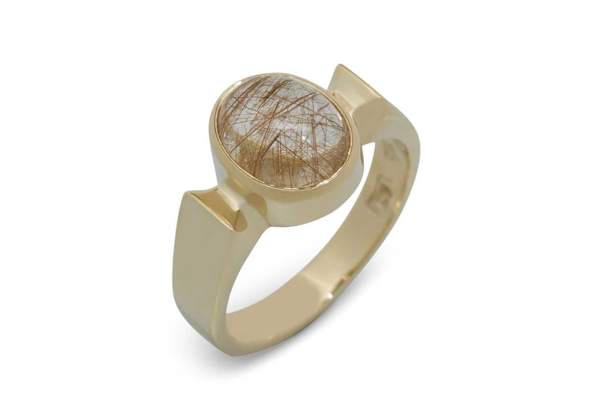 Classic Oval Cabochon Gemstone Ring, Yellow Gold