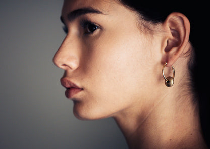 Button Hoop Earrings, Yellow Gold