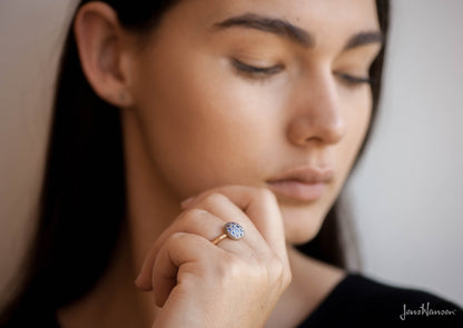 Pave Button Ring, Platinum & Red Gold