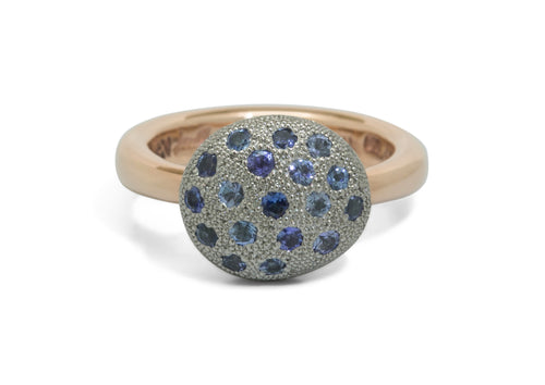 Pave Button Ring, Platinum & Red Gold