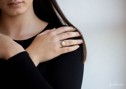 Bi-Tone Button Ring, Yellow Gold & Sterling Silver