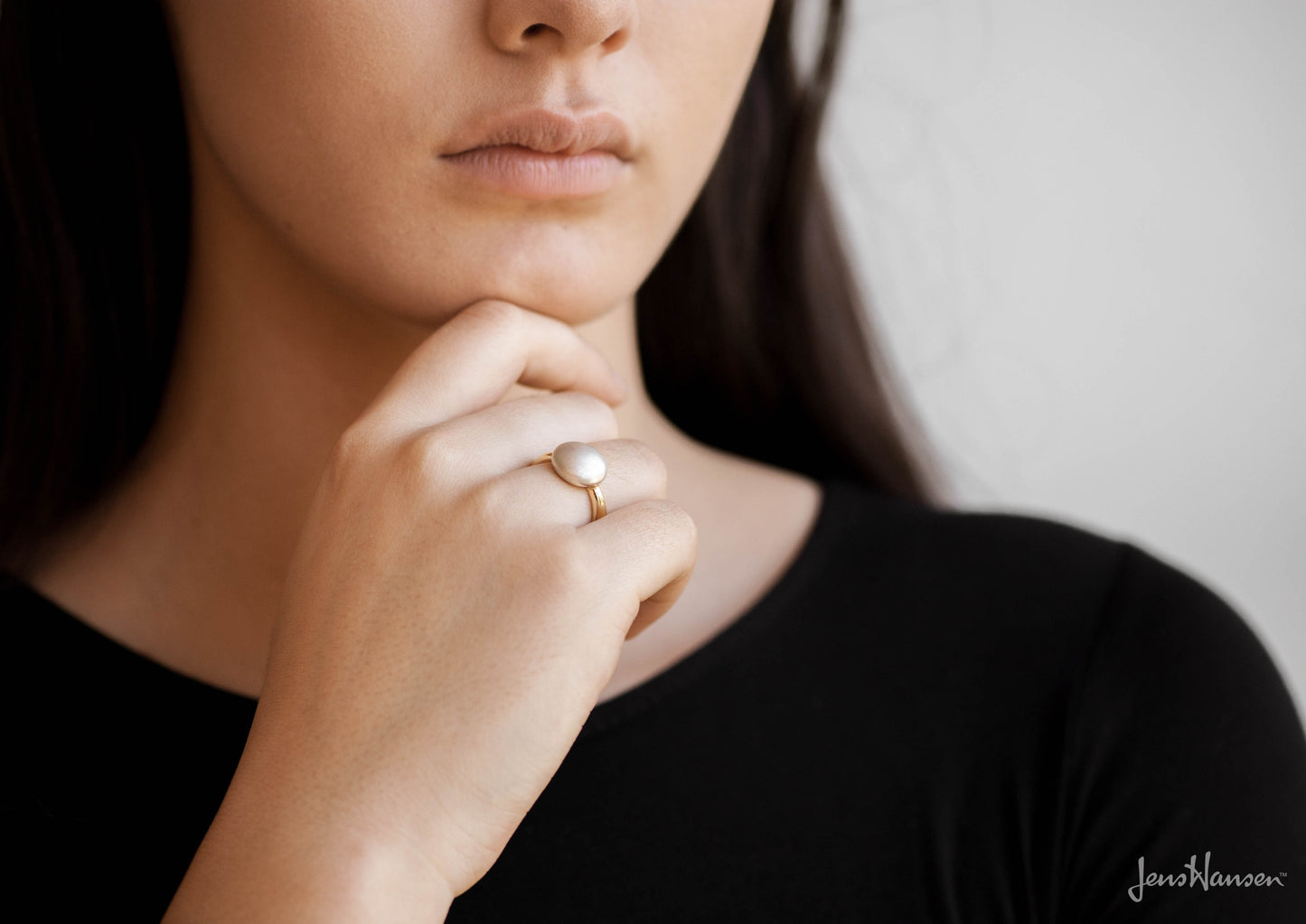 Bi-Tone Button Ring, Yellow Gold & Sterling Silver