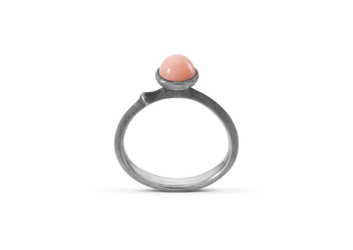 Lotus Ring in Sterling Silver with Rose Coral
