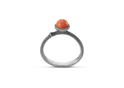 Lotus Ring in Sterling Silver with Red Coral
