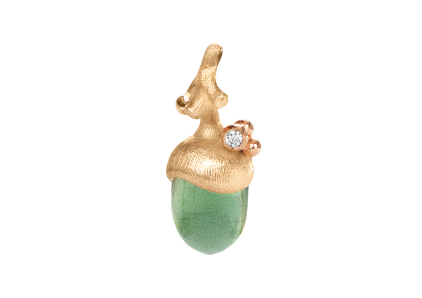 Acorn Pendant Small in Yellow and Rose Gold with Diamond and Green Serpentine Cabochon