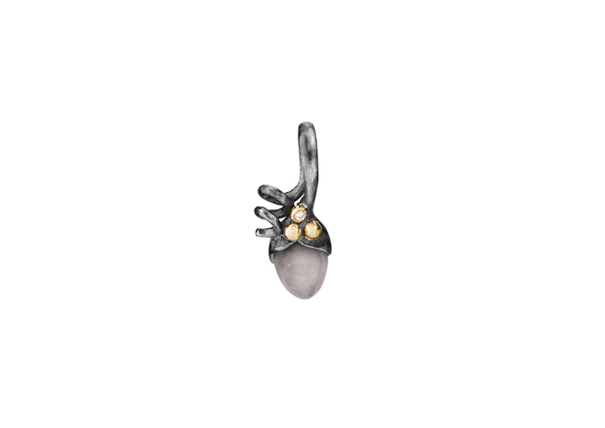 Lotus pendant in gold and silver with grey moonstone and diamonds TW.VS