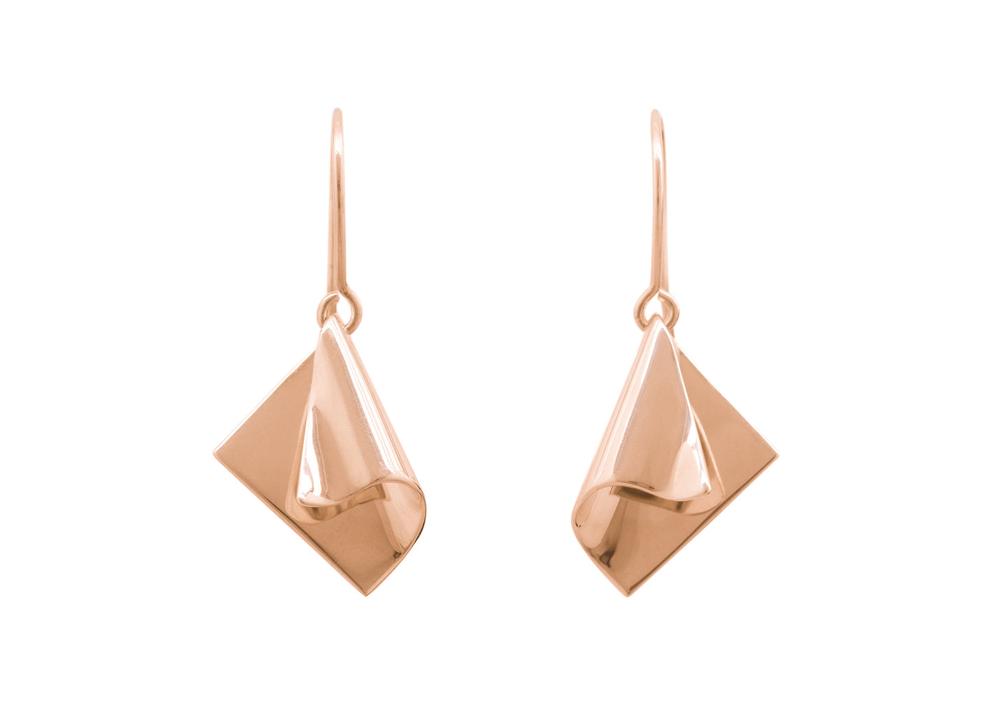 Folded Drop Earrings, Red Gold