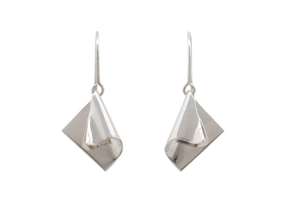 Folded Drop Earrings, White Gold