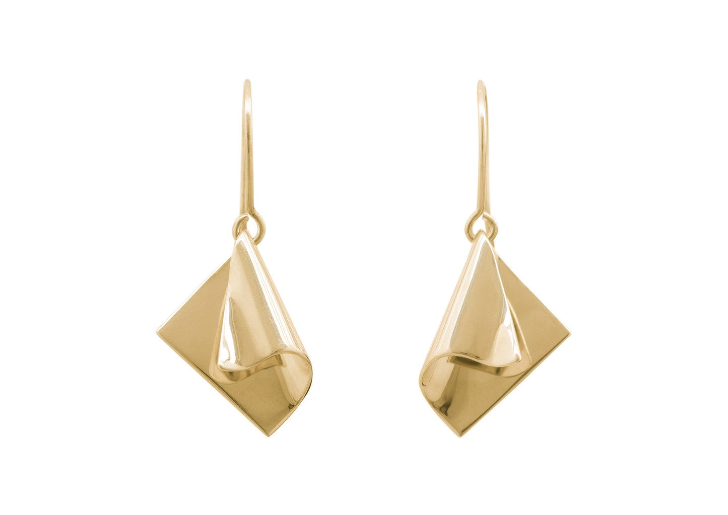 Folded Drop Earrings, Yellow Gold