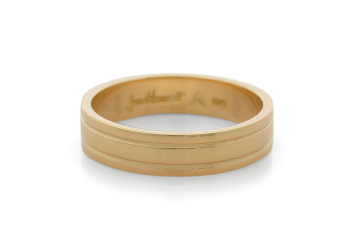 Grooved Wedding Band, Yellow Gold