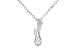 Flame Pendant with Pear Diamond, White Gold & Platinum