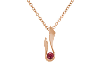 Flame Pendant with Precious Round Gemstone, Red Gold