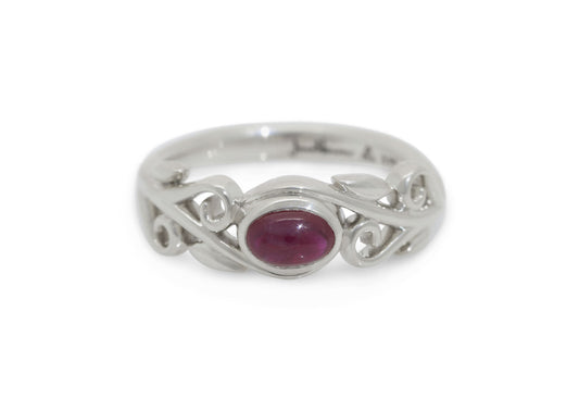 Cabochon Precious Gemstone Elvish Vine Ring, White Gold & Platinum