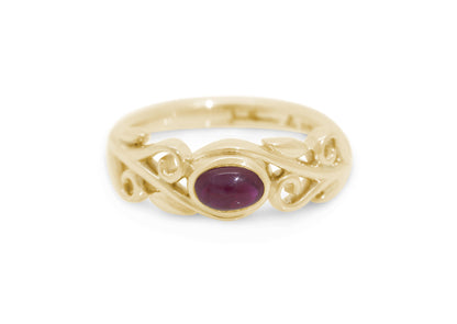 Cabochon Precious Gemstone Elvish Vine Ring, Yellow Gold