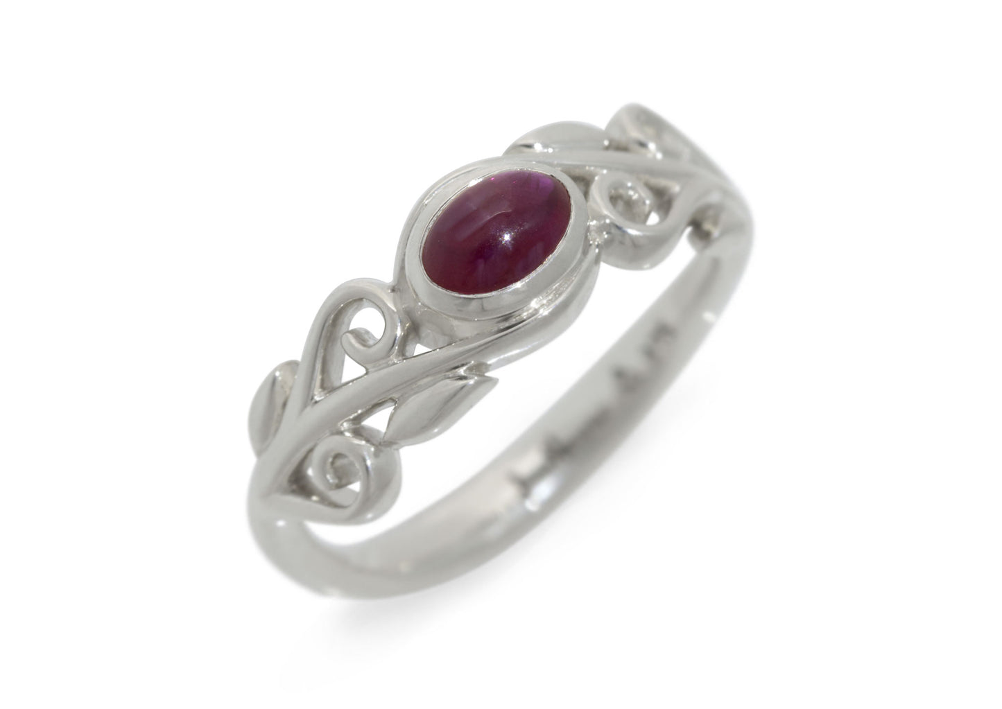 Cabochon Precious Gemstone Elvish Vine Ring, White Gold & Platinum