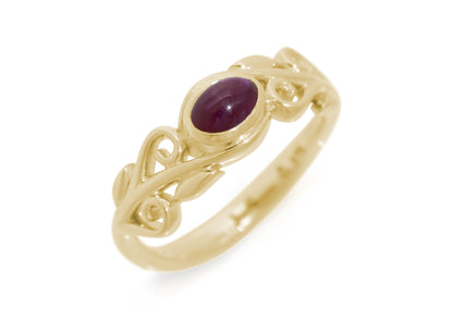 Cabochon Precious Gemstone Elvish Vine Ring, Yellow Gold