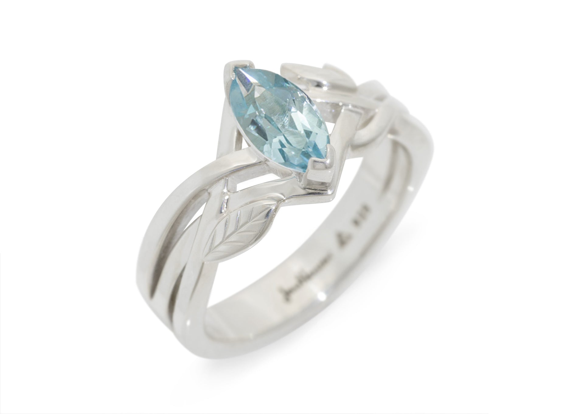 Marquise Gemstone Elvish Woodland Ring, White Gold & Platinum
