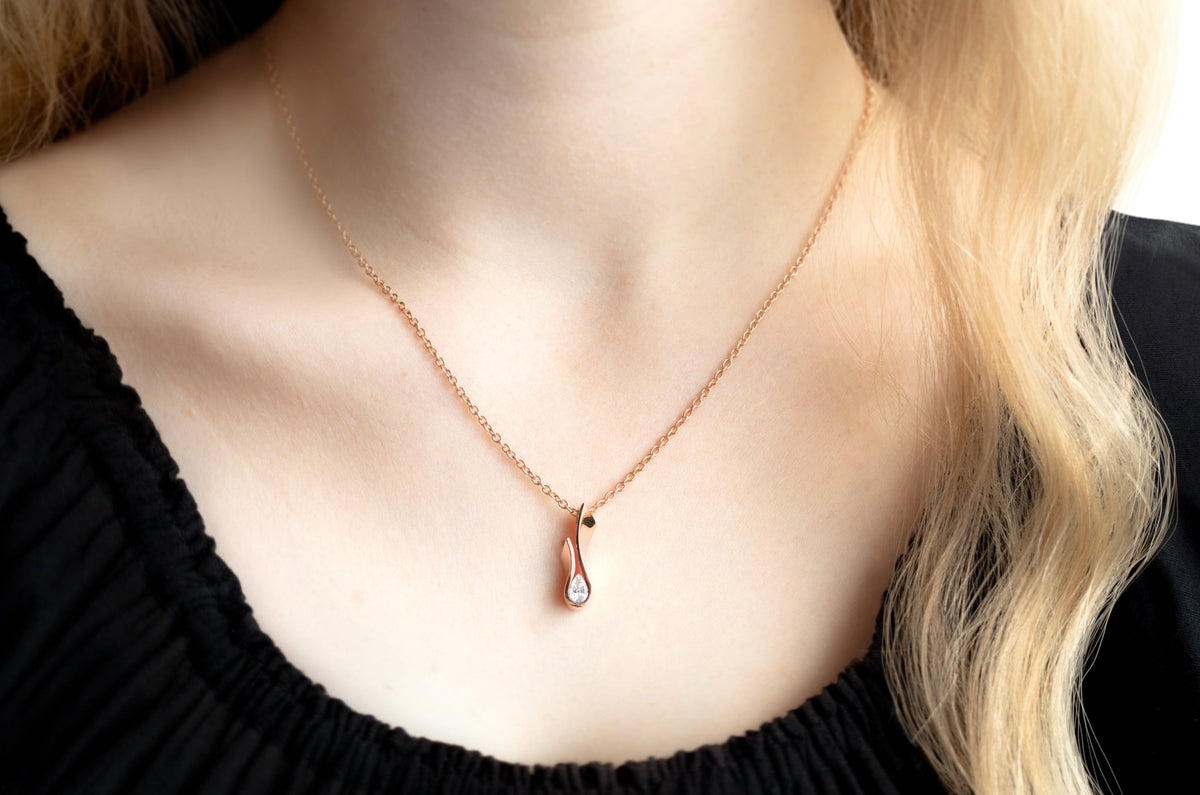 Flame Pendant with Pear Diamond, Red Gold