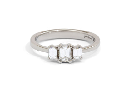 Three Stone Crisscut Diamond Engagement Ring, White Gold & Platinum