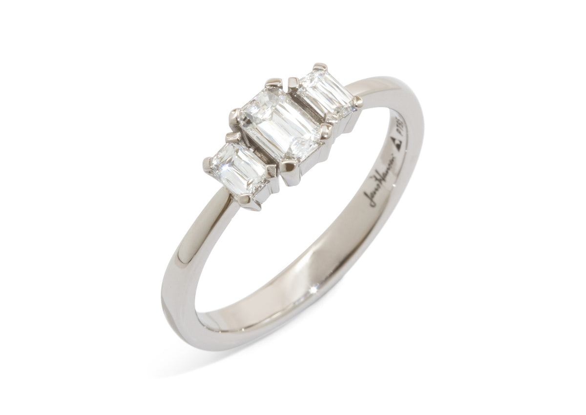 Three Stone Crisscut Diamond Engagement Ring, White Gold & Platinum