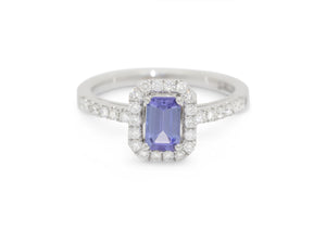 Tanzanite Diamond Halo Engagement Ring, White Gold & Platinum