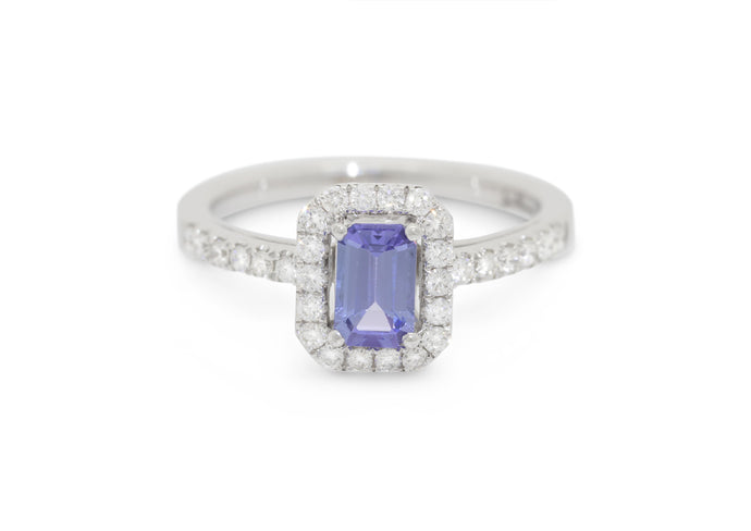 Tanzanite Diamond Halo Engagement Ring, White Gold & Platinum