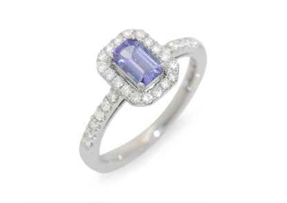 Tanzanite Diamond Halo Engagement Ring, White Gold & Platinum