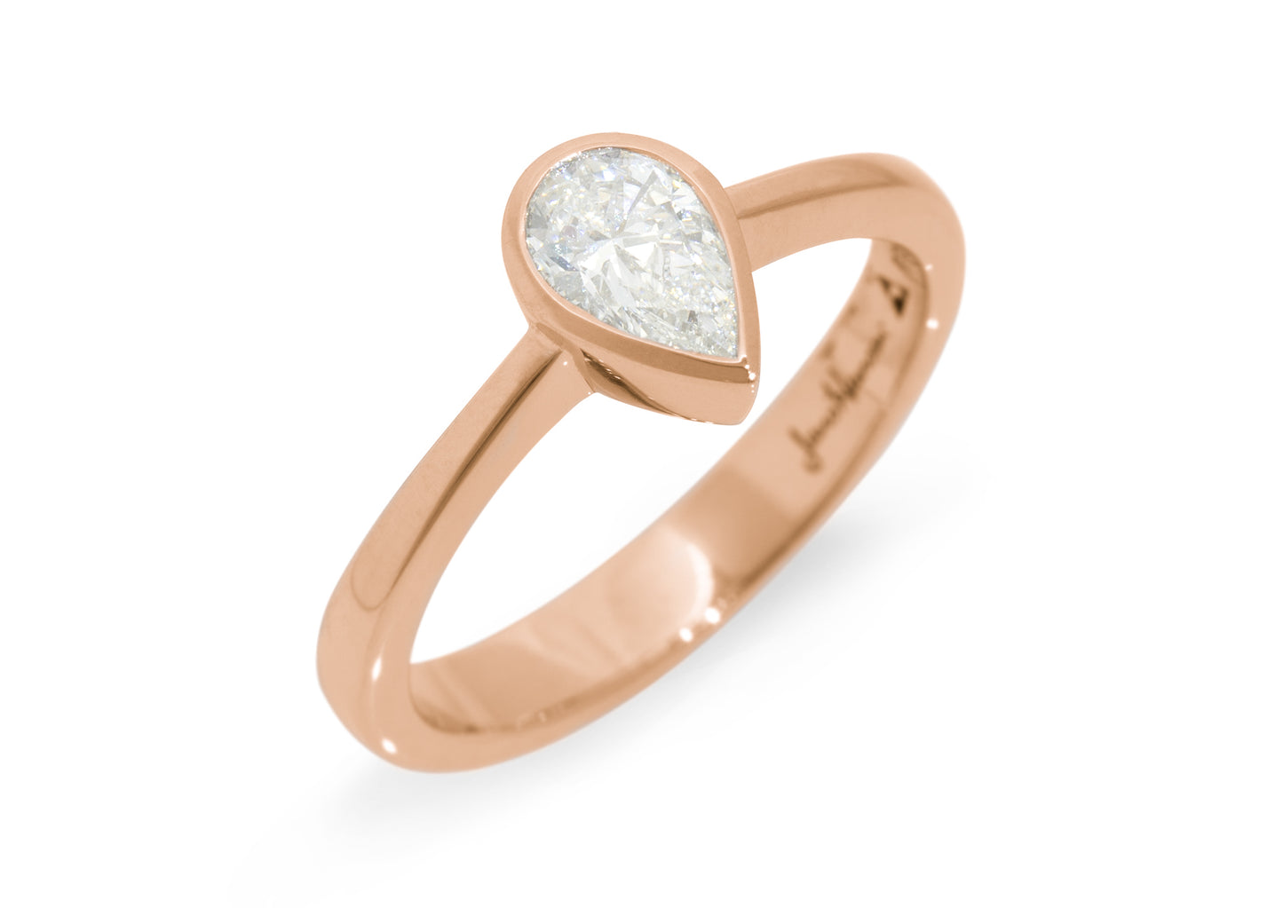 Pear Shaped Diamond Engagement Ring, Red Gold