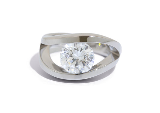 Custom Double Wave Tension Set Moissanite Ring, Platinum